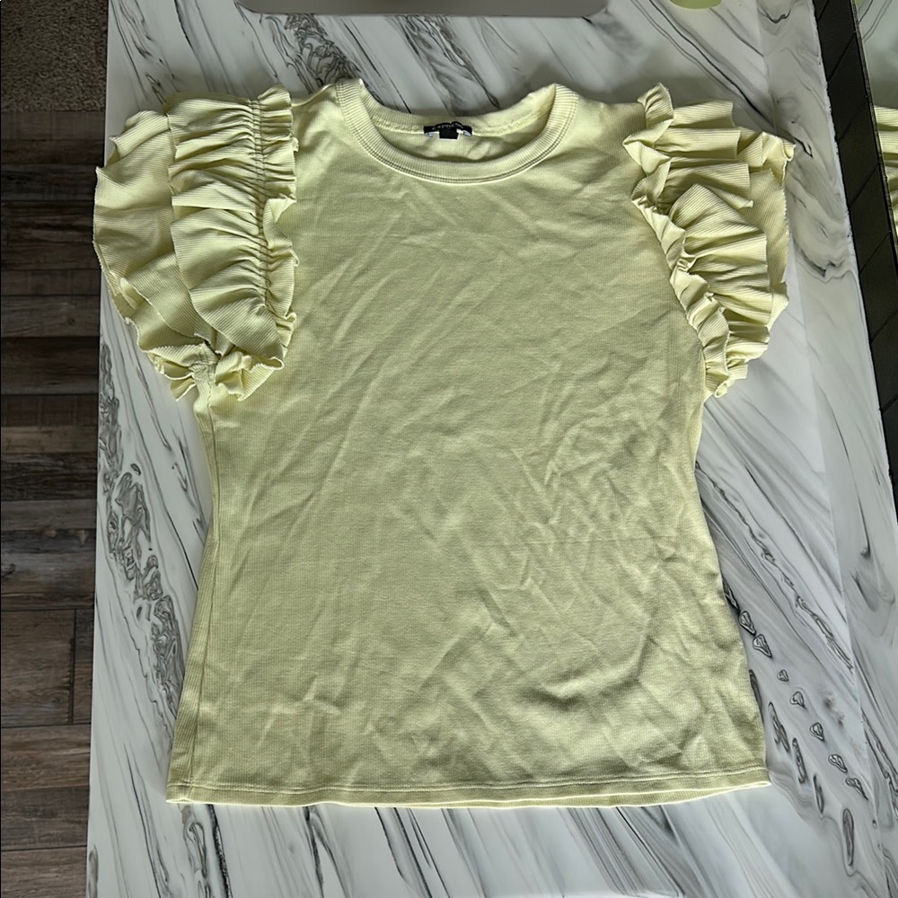 Express Ruffled Sleeve Yellow Top